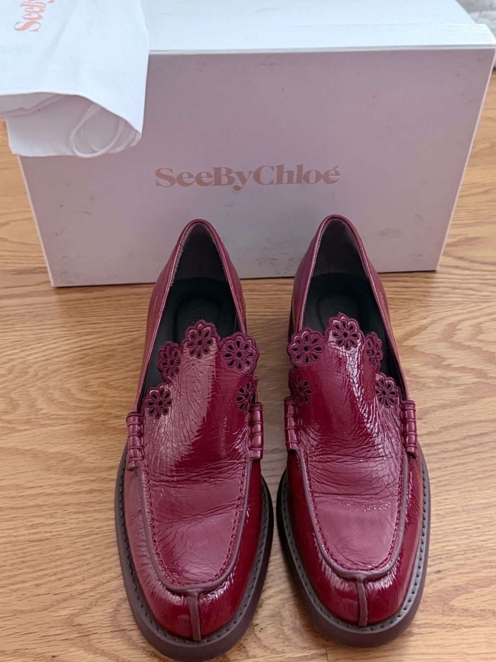 See By Chloé Ciliegia Red Patent Leather Loafers (38/8)